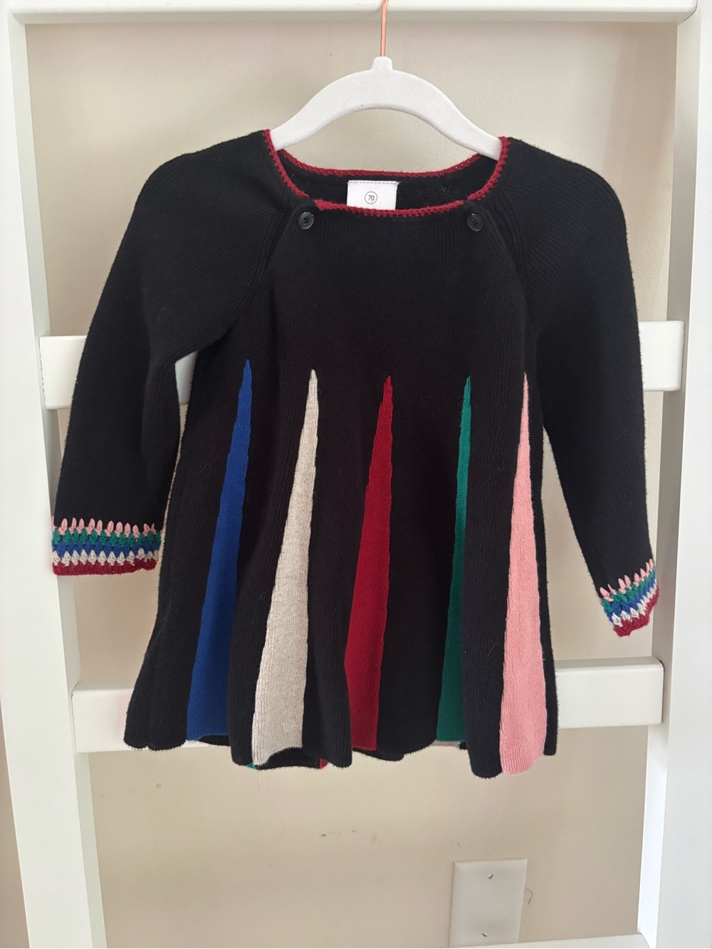 Hanna Andersson Black Sweater with Multi-Color Stripe Panels
